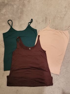 Women’s 3-Pack Essential Tank Tops - Green, Brown, Cream Mixed Brands